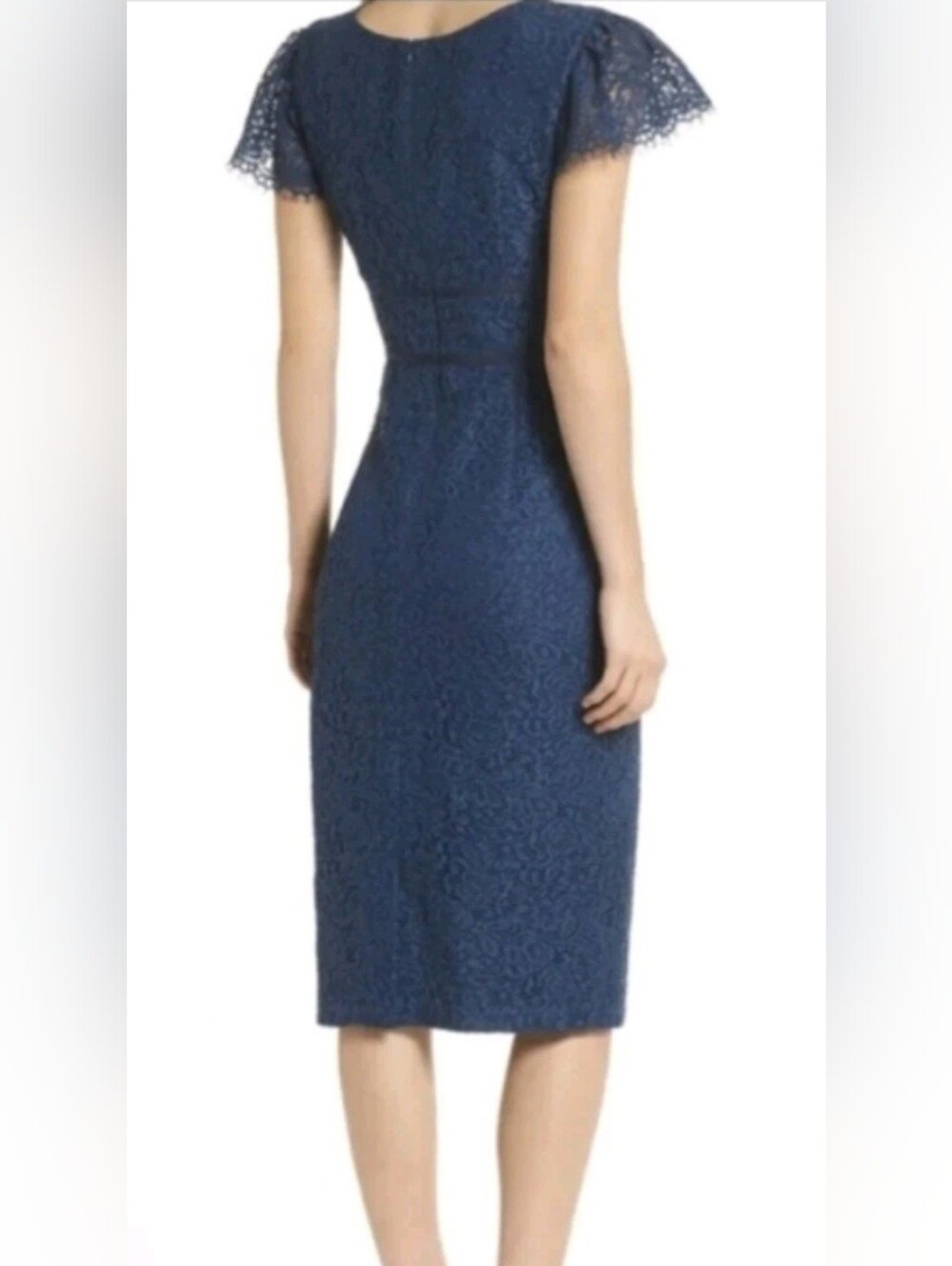 NWT Gal Meets Glam "Ginger" Rosebud Lace Sheath Dress Navy Blue Size 12 - Picture 5 of 12